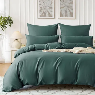 Immagine prodotto di Set di lenzuola in raso di cotone, 135x200 cm, verde scuro, 4 pezzi