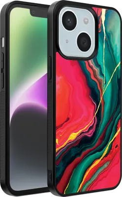 Produktbild von Smartphonica Telefon Fall geeignet für iPhone 14 mit roten grünen Marmor Print - TPU Backcover Fall rot grün Marmor Design