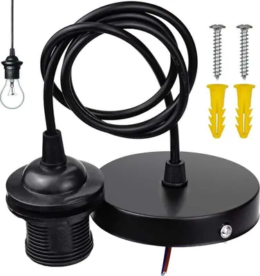 Produktbild von Kabel zur Pendelmontage, Pendelleuchte, E27-Lampenfassung, Hängependelzubehör mit 1 m Kabel für Bar, Café, Bekleidungsgeschäft, Zuhause, Hotel (schwarz)