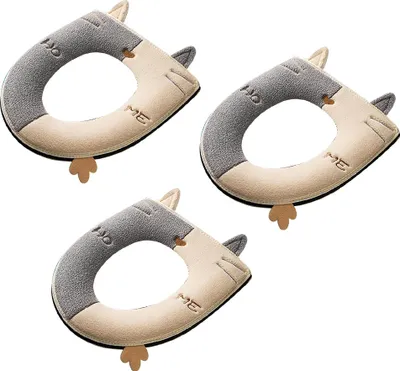Produktbild von 3-teiliger Toilettensitzbezug mit niedlicher Katze, weicher, dicker, wärmerer, waschbarer Stoff-Toilettensitzbezug mit Reißverschluss