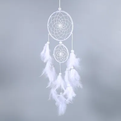 Dromenvanger mit Federn, handgefertigt, indischer Stil, 11x46 cm, weiß