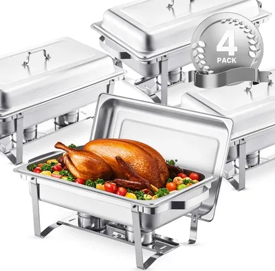 Image de Chafing-Dish Buffet Set, Acier inoxydable, Capacité 8 Qt, Argent 4pcs