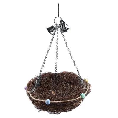 Produktbild von Rattan Birds Papagei Stroh Nest Schwung Hängende Spielzeug mit Glockenspielzeug (27 x 20 cm)