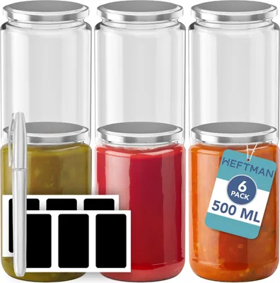 Produktbild von Einmachgläser mit Deckel Wiederverwendbare Glas Vorratsbehälter - 6 Stück 500 ml luftdichte silberne Deckel