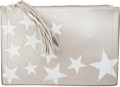 Produktbild von styleBREAKER Clutch mit Sterne Muster, Quasten Anhänger am Reißverschluss, Handschlaufe und Umhängegurt, Damen 02012075