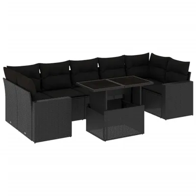 Produktbild von 8-tlg. Garten-Lounge-Set, modulares Outdoor-Sofa mit verstellbarem Esstisch, Poly Rattan, UV-beständig, Schwarz, inkl. abnehmbare Kissen