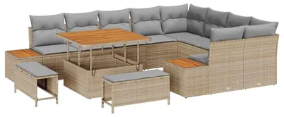 Immagine prodotto di Set divano da giardino vidaXL con cuscini, 12 pezzi, beige e grigio chiaro