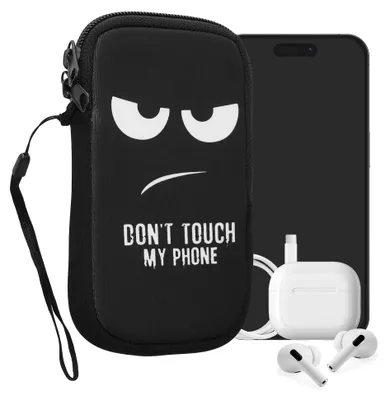 Produktbild von kwmobile Handytasche für Smartphones M - 5,5" - Neopren Handy Tasche Hülle Cover Case Schutzhülle - Don't touch my Phone Weiß Schwarz - 15,2 x 8,3 cm