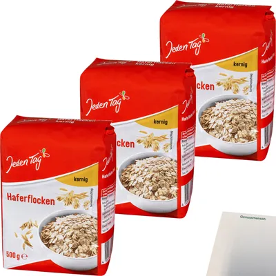 Produktbild von Jeden Tag Haferflocken kernig 3er Pack (3x500g Packung) + usy Block