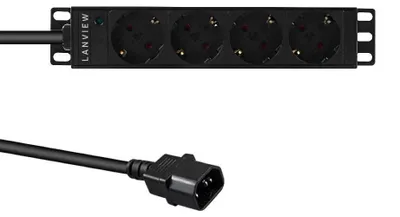 Image de Lanview LVR-2MSCH-SCH-C13-4 : Barre d'alimentation 1U, 4 prises Schuko