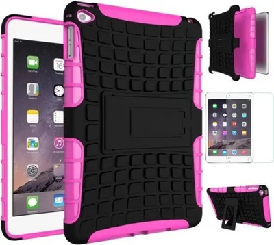 Image de Housse de protection hybride rose pour iPad Mini 4 + coque en verre trempé de 0,3 mm d'épaisseur