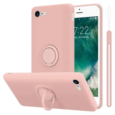 A pink iPhone case with a ring holder is shown from multiple angles.