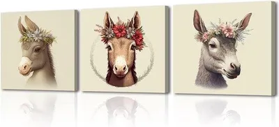Obrázok produktu pre Moderná nástenná dekorácia – kôň a kvety, 30 x 30 cm, 3 ks