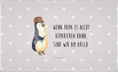 Produktbild von Mr. & Mrs. Panda Handtuch Wenn Papa es nicht reparieren kann, sind wir am Arsch - Grau Pastell - Geschenk, baumwolle, Vater, 50x100, gesichtshandtuch, Vatertag, Muttertag