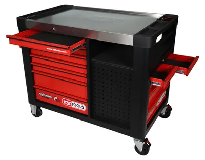 Produktbild von KS Tools PERFORMANCEplus P35 SCHWARZ/ROT Werkstattwagen mit 12 Schubladen