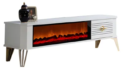 Immagine prodotto di Elegante mobile TV in bianco brillante con raffinati dettagli dorati