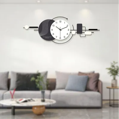 Metall-Wanduhr, modern, leise, 100 x 35 cm, batteriebetrieben