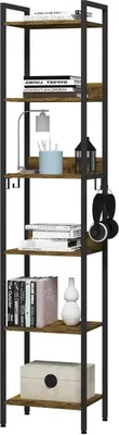 Produktbild von WOLTU Lagerregal mit 6 Ebenen, Küchenregal mit 4 Haken, Standregal, 40x30x187cm, Vintage-Holzoptik + Schwarz