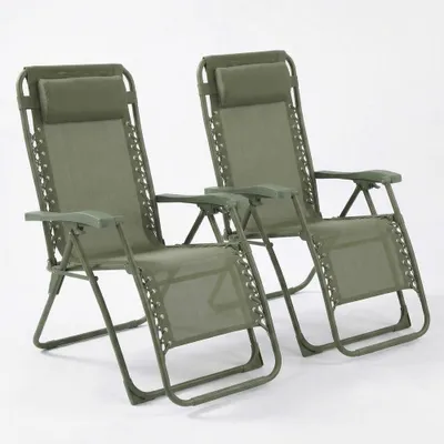 Image de CASABEL lot de 2 chaises pliantes Zéro Gravité Vert sauge, fauteuils extérieurs inclinables et confortables, Acier & toile Textilene
