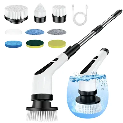 Produktbild von Elektro-Oberflächenbürste 9 in 1 Electric Cleaning Brush mit austauschbaren Bohrbürstenköpfen Putzbürste mit Verstellbarem Griff für Bad Küche Auto