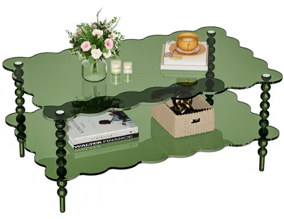 Imagen del producto de Mesa de centro moderna de acrílico con dos niveles de almacenamiento