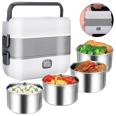 Produktbild von Tragbare elektrische Lunchbox, Mini-Reiskocher, 2-lagig,1L, 4 Edelstahl-Dampfgarer, für Zuhause, Büro, Schlafsaal, Reisen, Outdoor-Küche