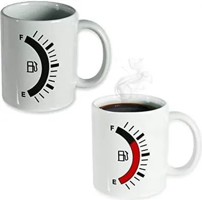 Produktbild von Weißer Becher mit einer Tankanzeige, welche auf Wärme reagiert