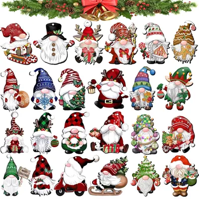 24 Holz-Weihnachtsanhänger, Weihnachtsbaumschmuck, bunt, 24 Stück