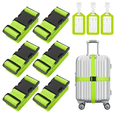 Imagen del producto de Set de 6 correas para equipaje con etiquetas para equipaje – Accesorios de viaje ajustables