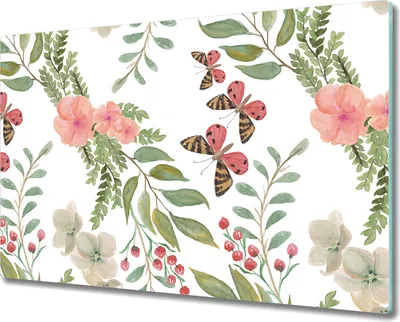Produktbild von Glas-Herdabdeckplatte Glaskeramikkochfeld-Abdeckung Spritzschutz - 80x52 cm - Blumen Schmetterling