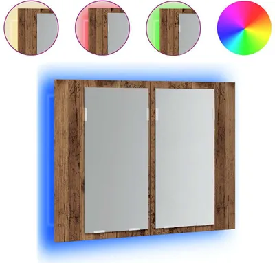 A collage showing a mirrored cabinet with LED lighting and color options.