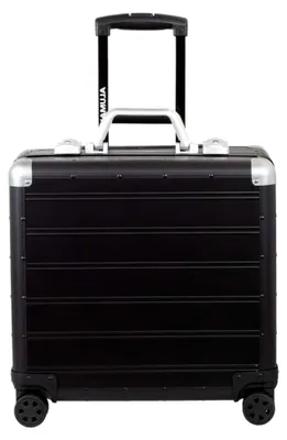 Produktbild von Businesstrolley Gemini, Trolleykoffer Aluminium, Reisekoffer, Reisestrolley mit Overnight Fach, Trolley mit 4 Leichtlaufdoppelrollen 360°, Schwarz, 42,5 x 40 x 21 cm