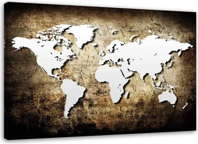 Produktbild von Leinwandbild alte vintage-weltkarte 100x70 cm Feeby braun wandbild bereit zum aufhängen