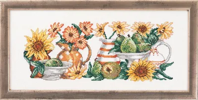 Image de Permin Kit de broderie au point de croix "Fleurs jaunes", motif à compter, 38x17cm, 12-5186