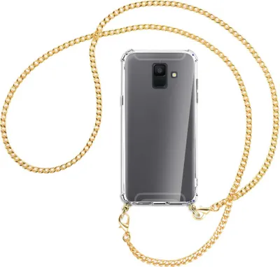 Produktbild von Handykette Backcover-Schutzhülle mit Band (Metall goldfarben) für Samsung Galaxy A6 2018 - goldfarbene Kette
