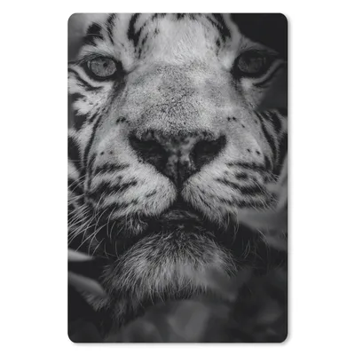 Produktbild von MuchoWow® Mauspad Mousepad Nahaufnahme von Blättern und einem weißen Tiger im Dschungel - schwarz-weiß 18x27 cm - Mousepads - Maus Mat - Pad - Mausunterlage