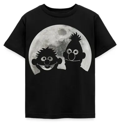 Produktbild von Spreadshirt Sesamstraße Ernie & Bert Bei Mondschein Kinder T-Shirt, 98/104 (3-4 Jahre), Schwarz
