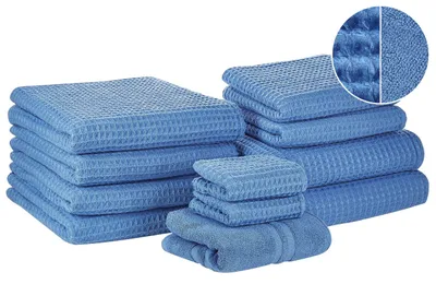 Produktbild von BELIANI Badehandtuch Set mit Badematte 11-teilig Blau Baumwolle Zero-Twist-Garn verschiedene Größen Badezimmer Ausstattung