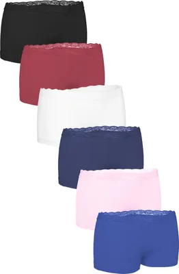 Produktbild von Fabio Farini - 6 Stück Damen Unterhosen - Microfaser Frauen Boxer Slip mit dezenter Spitze am Bund