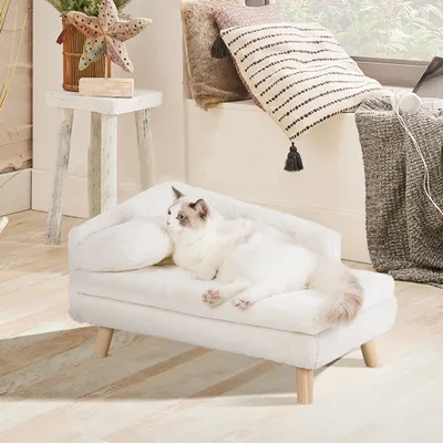 Immagine prodotto di WISFOR divano per cani divano per gatti con schienale, letto per cani divano per gatti rialzato con cuscino per gatti, impermeabile 80 x 50 x 39 cm
