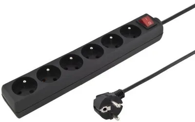 Immagine prodotto di PremiumCord Cavo di prolunga 230V 3m 6 prese + interruttore, nero