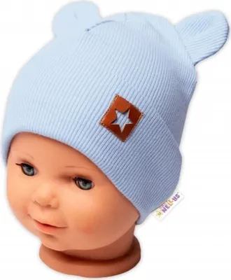 Imagen del producto de Gorro para bebé Nellys, de dos capas con textura acanalada y orejeras, modelo TEDDY, color azul claro, talla 80/86