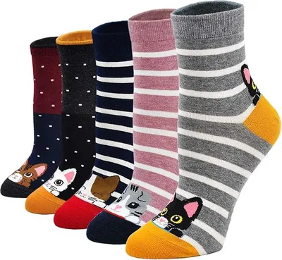 Produktbild von Lustige Socken Damen Bunte Socken aus Baumwolle, Karikatur Tier Socken Damen Witzige Socken Frauen Weihnachtssocken Sneakersocken, 5 Paare