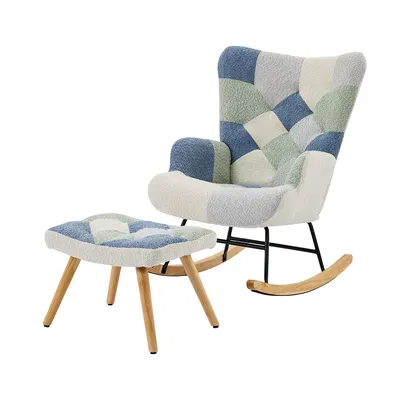 Produktbild von Schaukelstuhl mit Fußhocker Relaxsessel Freizeitstuhl für Wohnzimmer Schlafzimmer bis 110 kg