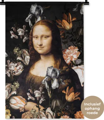 Produktbild von MuchoWow® Wandteppich Wandbehang Mona Lisa - Leonardo da Vinci - Blumen 60x90 cm Tapisserie Dekoration Wandtuch - Foto-Teppich - Abwaschbar
