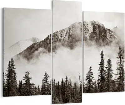 Produktbild von Bild auf Leinwand - Leinwandbild - 3 Teile - Nebel Berg Wald - 95x80cm - Wand Bild - Wanddeko - Wandbilder - Leinwanddruck - Bilder - Wanddekoration - Leinwand bilder - Wandbild - CB95x80-4936