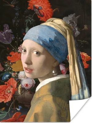 Produktbild von MuchoWow® Poster Das Mädchen mit dem Perlenohrring - Vermeer - Blumen 30x40 cm - Wandplakat - Poster Kinderzimmer