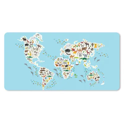 Produktbild von MuchoWow® Mauspad Mousepad Weltkarte Kinder - Tiere - Blau 60x30 cm - Mousepads - Maus Mat - Pad - Mausunterlage - Nachhaltig