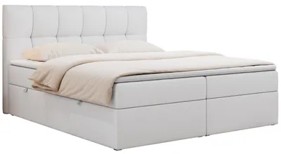 Produktbild von MKS MEBLE Boxspringbett 180x200 mit Bettkasten, Bett mit Multipocket - Matratze H3 Topper, Polsterbett 180x200 mit Bettkasten Kopfteil, Boxspringbett mit Matratze H3 - RICO - 180x200 - Weiß Kunstleder - H3