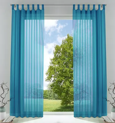 Produktbild von 2er-Pack Gardinen Transparent Vorhang Set Wohnzimmer Voile Schlaufenschal mit Bleibandabschluß HxB  225x140 cm Türkis 61000CN